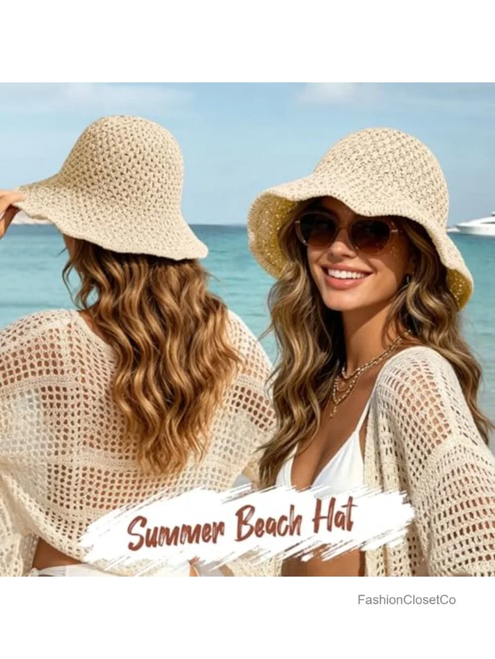 Handcrafted Crochet Straw Sun Hat with Wire Brim UV Protection Packable Beach